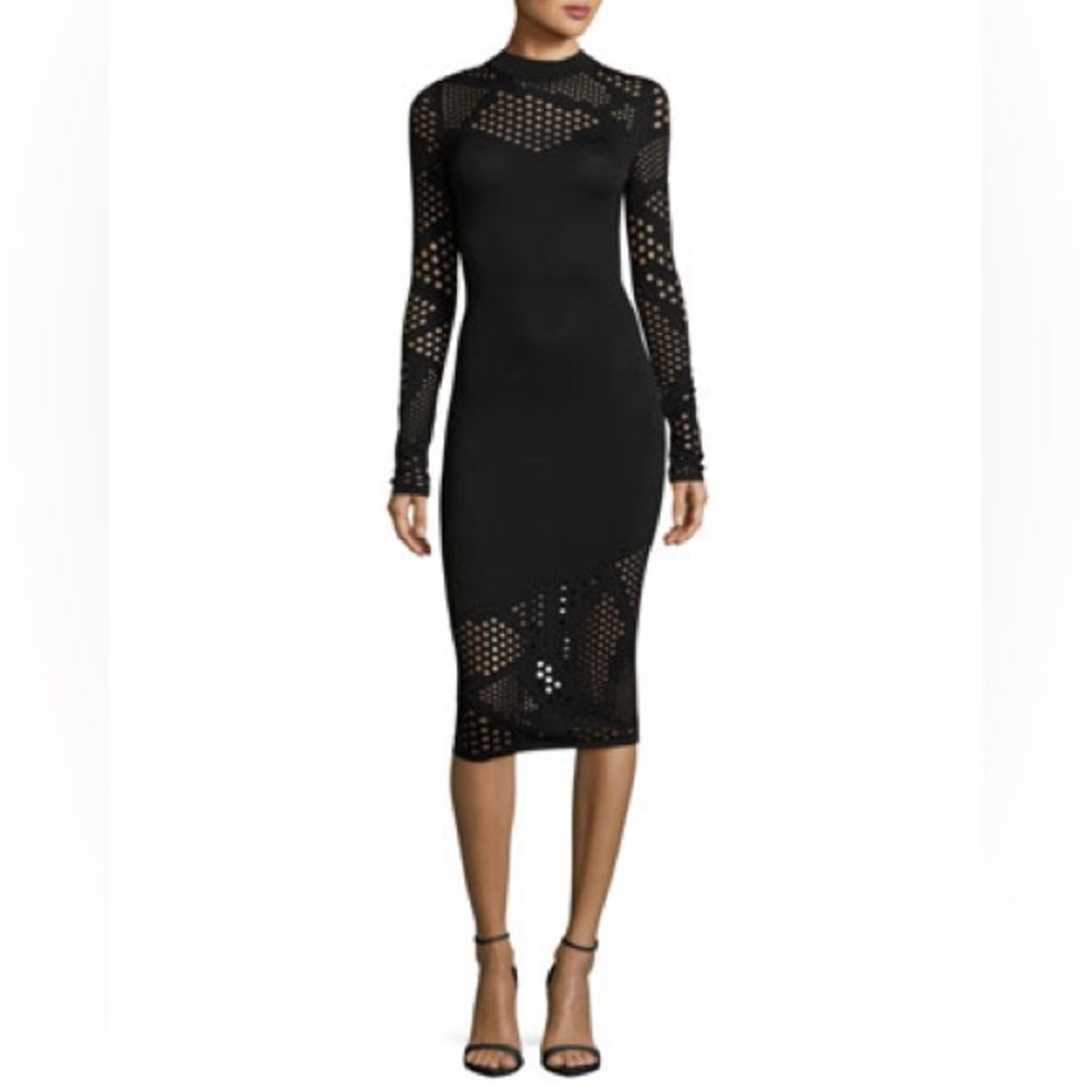 Milly Long-Sleeve‎ Fractured Pointelle Sheath Dress